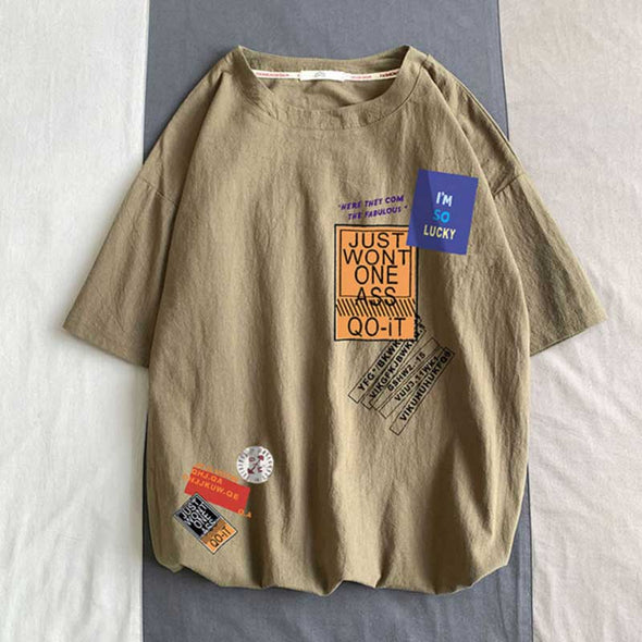 【M～5XL】プリント　ロゴ　レトロ　ゆったりサイズ　夏Ｔシャツ