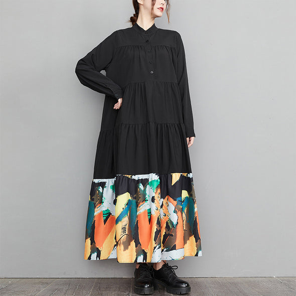 【L.XL】モード系　着痩せ効果　切替　Aライン　シャツワンピース