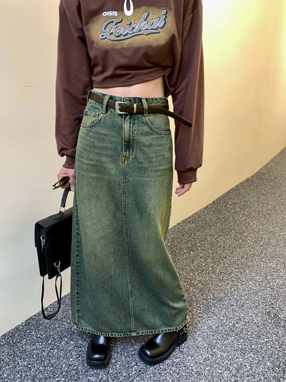 韓国ファッション　高品質　ロングマキシ丈　デニムスカート