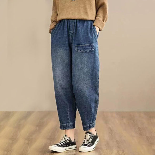 【S.M】シンプル　無地　ゆったり　7分丈　夏デニムパンツ