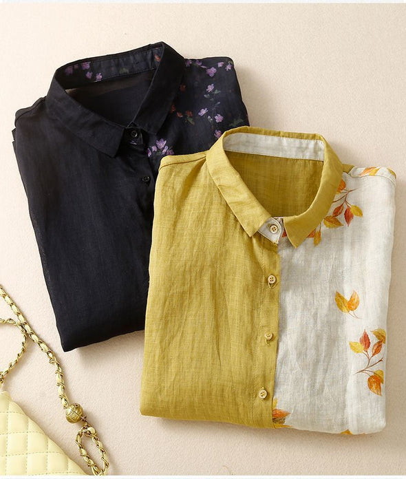 【M~2XL】大人カジュアル　花模様　切り替え　ゆったり　夏シャツ