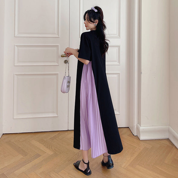人気沸騰中　サイドプリーツ　Aライン　ロングワンピース