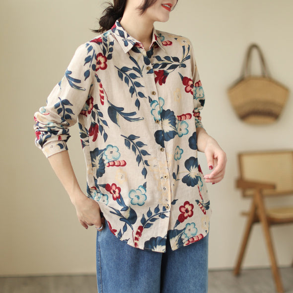 【M~4XL】ボタニカル　大人　かわいい　ゆったり　秋シャツ