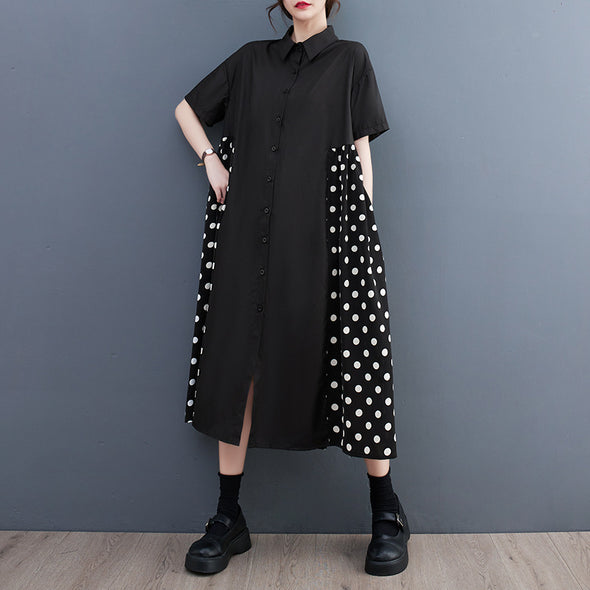 モード系　大人カジュアル　オプティカル　切替チェック柄　ロングシャツワンピース