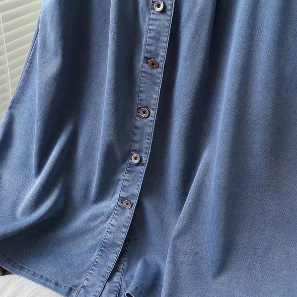 【S~2XL】大人ファッション　フロントボタン　シンプル　無地　デニムスカート