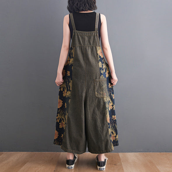 ボタニカル　人気　おしゃれ　ワイド風　デニムサロペット