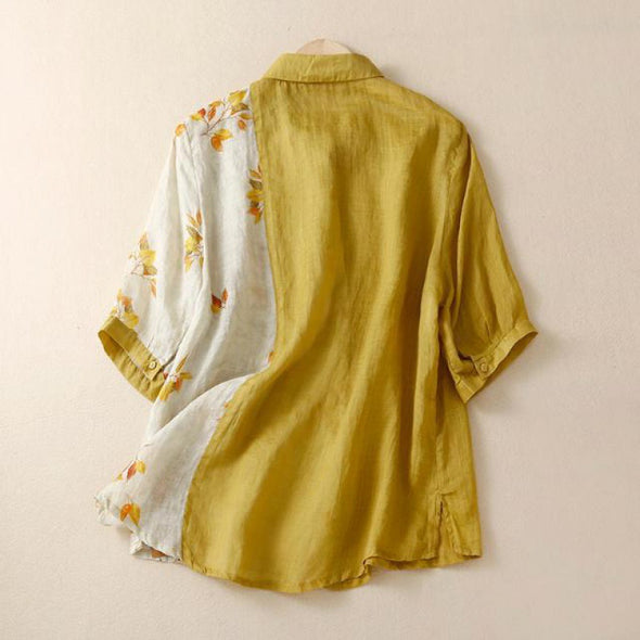 【M~2XL】大人カジュアル　花模様　切り替え　ゆったり　夏シャツ