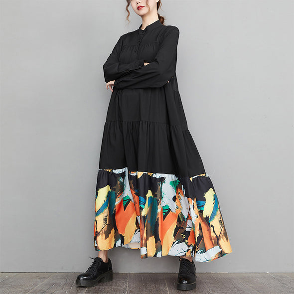 【L.XL】モード系　着痩せ効果　切替　Aライン　シャツワンピース