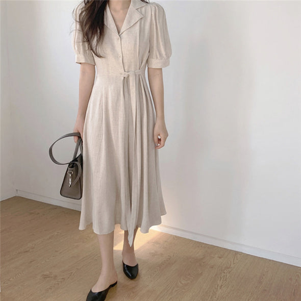 シンプルカジュアル　ウエストリボン　おしゃれ　ロングシャツワンピース
