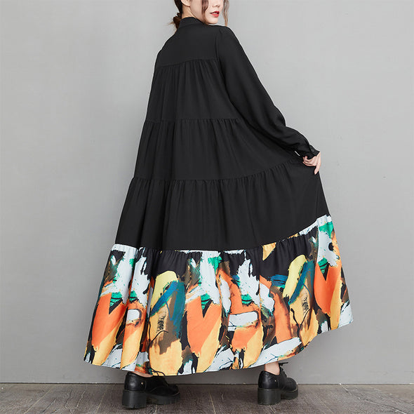 【L.XL】モード系　着痩せ効果　切替　Aライン　シャツワンピース