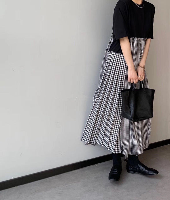 大人カジュアル　切替　Aライン　ロング丈ワンピース