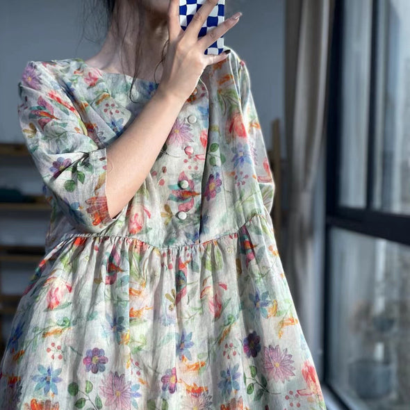 大人かわいい　ボタニカル　ロング丈　おしゃれ　ワンピース