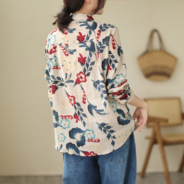 【M~4XL】ボタニカル　大人　かわいい　ゆったり　秋シャツ