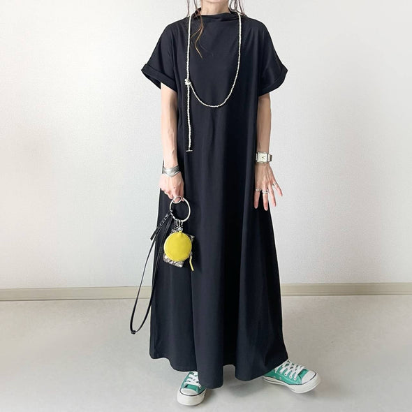 シンプルカジュアル　ロング丈　無地ワンピース