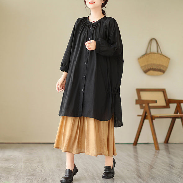 モード系　シンプル　無地　UV対策　夏ロングシャツ