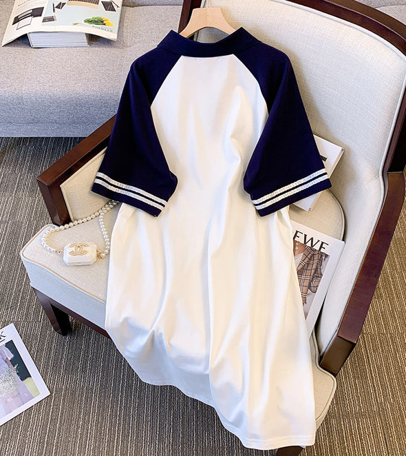 大人カジュアル　かわいい　カートゥーンプリント　POLOネック　チュニックワンピース
