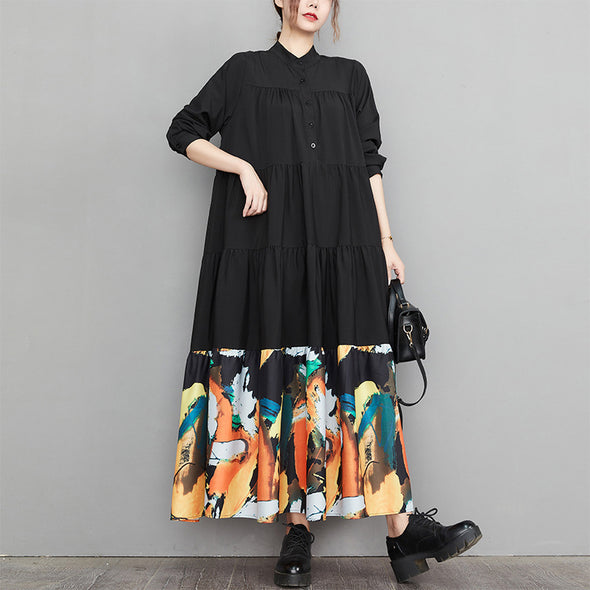 【L.XL】モード系　着痩せ効果　切替　Aライン　シャツワンピース