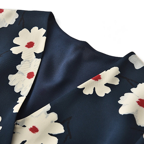 【S~XL】花模様　スウェット　Aライン　シファン　膝丈ワンピース