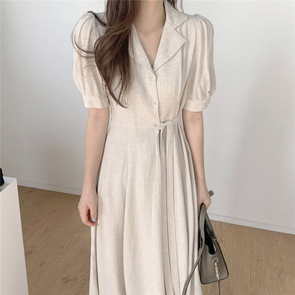 シンプルカジュアル　ウエストリボン　おしゃれ　ロングシャツワンピース