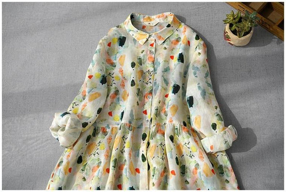 【M~2XL】大人かわいい　花柄　秋　人気　おしゃれ　シャツワンピース