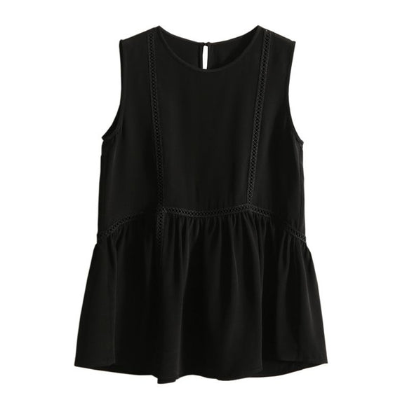 【M~2XL】シンプル　無地　ノースリーブ　シファ　夏薄手トップス