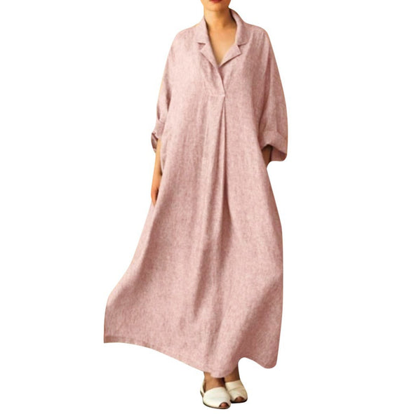 【S~5XL】シンプルカジュアル　無地　マキシ丈　シャツワンピース