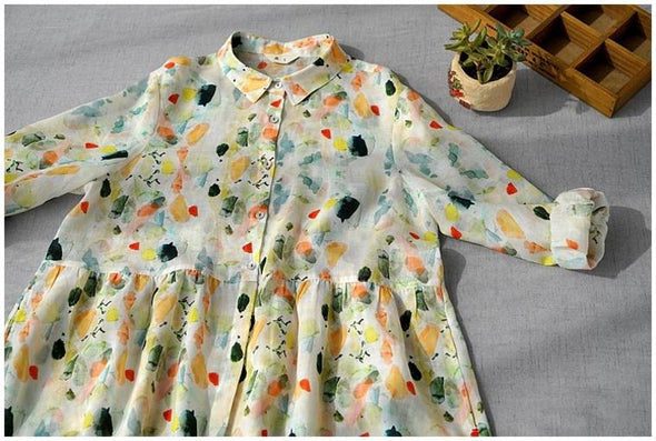 【M~2XL】大人かわいい　花柄　秋　人気　おしゃれ　シャツワンピース