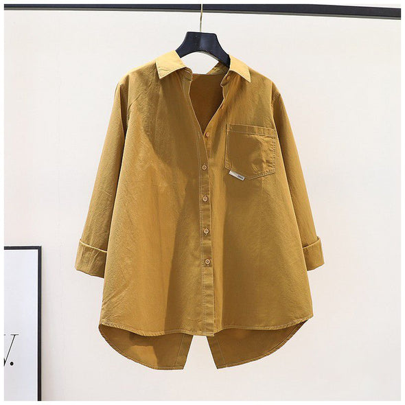 シンプルカジュアル　バックスリット　レディース無地シャツ