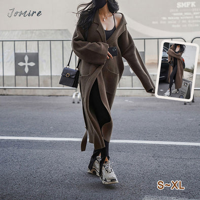 【S~XL】シンプル　無地　ロング丈　抜け感　ニットアウター