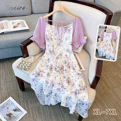 【XL～7XL】フェミニン　かわいい　おしゃれワンピース　花柄　華やか夏ワンピース