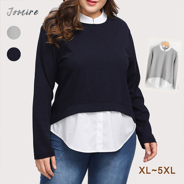 【XL~5XL】大人カジュアル　レイヤード風　秋冬　ビッグシルエット　シャツ