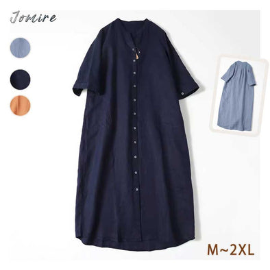 【M~2XL】シンプル無地　綿麻　肌さわりよい　おしゃれワンピース