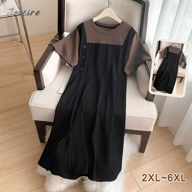 【2XL～6XL】ビッグシルエット　レイヤード風　大人　切り替え　夏ワンピース