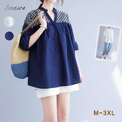 【M~3XL】大人かわいい　刺繍入り　ゆるシルエット　シャツ　ブラウス