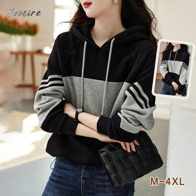 【M~4XL】カジュアル　切替　フード付き　秋冬パーカー