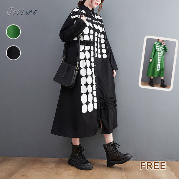 韓国ファッション　オプティカル　ロングシャツワンピース