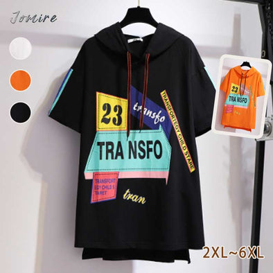 【2XL~6XL】フロントプリント　フード付き　ゆるシルエット　おしゃれTシャツ