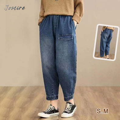 【S.M】シンプル　無地　ゆったり　7分丈　夏デニムパンツ