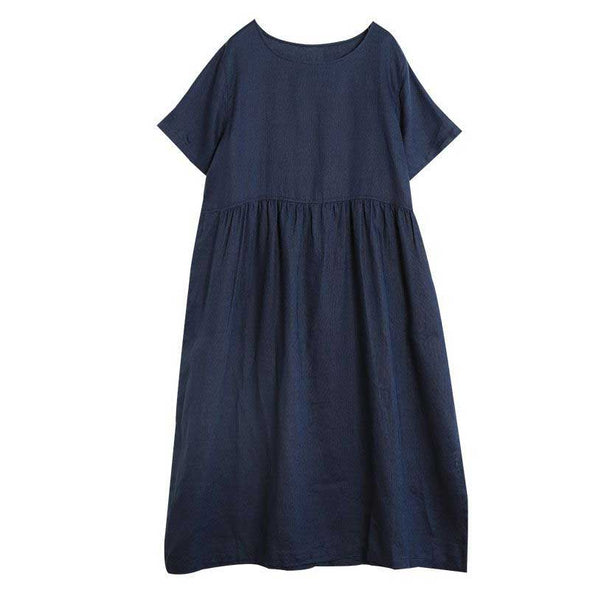 【M~2XL】綿麻　シンプル　無地　ワンピース　ロングワンピース