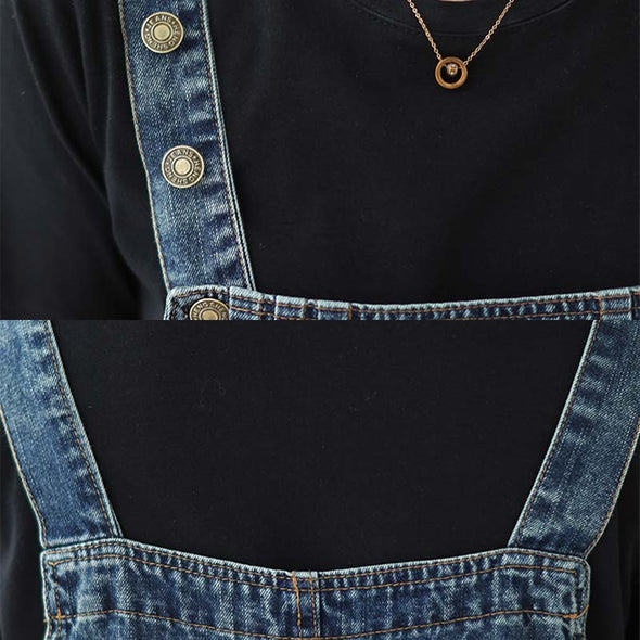 【M~2XL】韓国ファッション　タック入り　デニムサロペットワンピース　ジャンパースカート