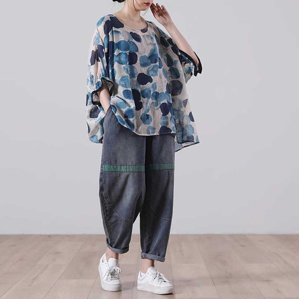 【M~2XL】ドット柄　ドルマンスリーブ　おしゃれ　オーバルネック　ブラウス