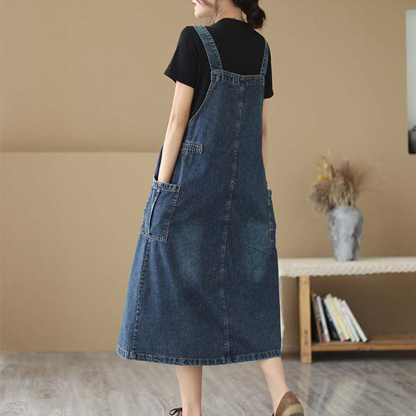 【M~2XL】韓国ファッション　タック入り　デニムサロペットワンピース　ジャンパースカート