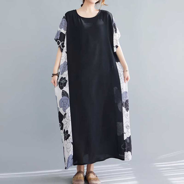 エスニック風　大人ワンピース　ロング丈　切り替え　花柄　夏ワンピース
