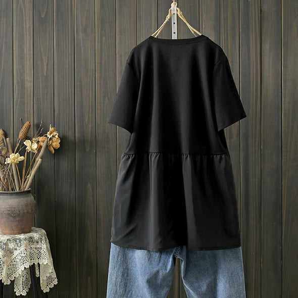 【3XL～7XL】異素材切替　ビッグシルエット　レディースブラウス　夏Tシャツ