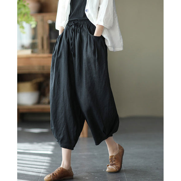 【Ⅿ~2XL】シンプル　とろみ　9分丈　綿麻　無地　ワイド風パンツ