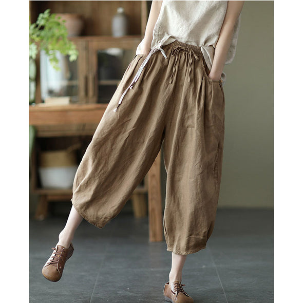 【Ⅿ~2XL】シンプル　とろみ　9分丈　綿麻　無地　ワイド風パンツ