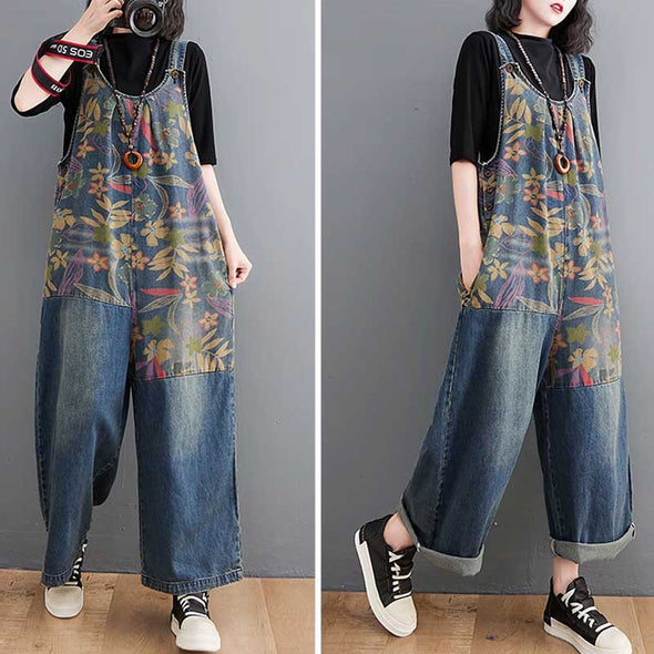 ボタニカル　デニムワイド風サロペットパンツ　
