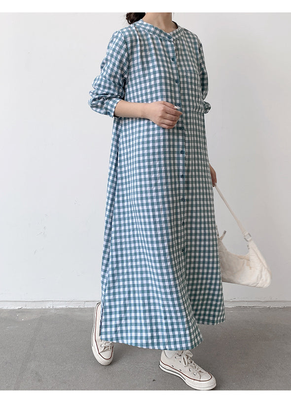 大人カジュアル　チェック柄　ロングシャツワンピース
