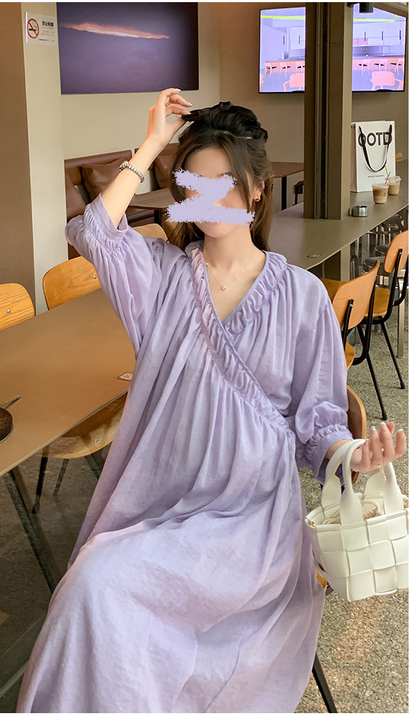 大人カジュアル　Aライン　７分袖　春夏秋　ロング丈　無地　ワンピース　