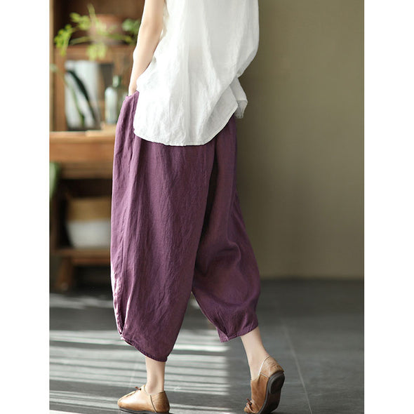【Ⅿ~2XL】シンプル　とろみ　9分丈　綿麻　無地　ワイド風パンツ